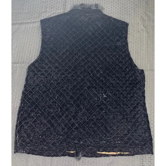 Chico’s Black Quilted Velvet Paisley Vest, Reversible, Faux Fur Collar Sz 16/XL - Picture 2 of 4